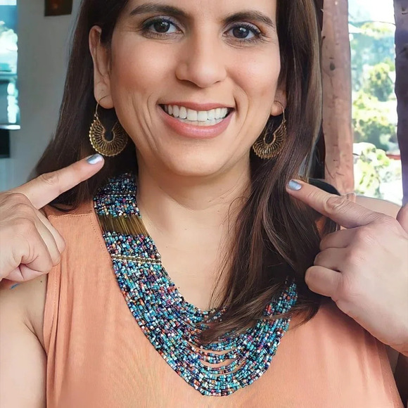 Boho Statement Wide Colorful Beaded Necklace Indian Artisan Handmade Festival - Picture 3 of 7